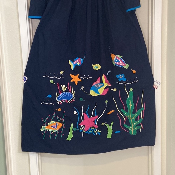 Smithsonian institution Blue Embroidered Sea Fish Appliqué Dress Size XL - Picture 9 of 16